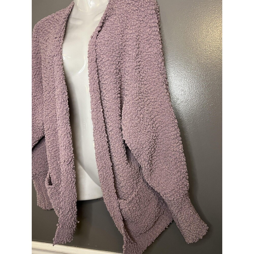 MEROKEETY Sweater Womens Medium Purple Popcorn Knit Open Front Cozy Cardigan - Picture 3 of 9